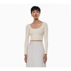 Aritzia Babaton Cream Sculpt Knit Long Sleeve Size XS Sculpt Cropped Square Neck